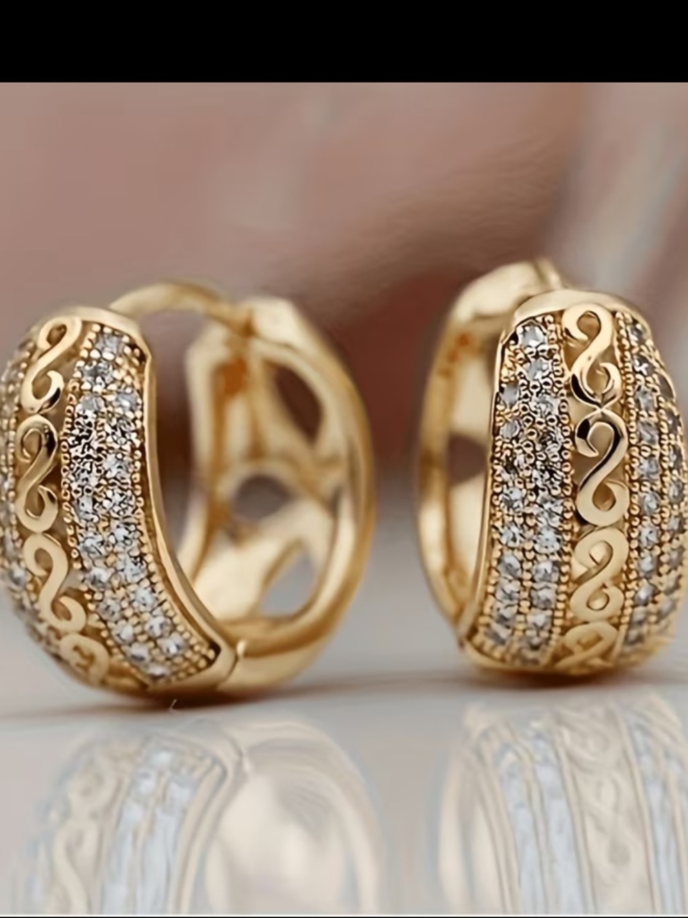 Affordable Fashion Finds Gold Filigree Hoop Earrings with Clear Stones - Picture 2 of 4